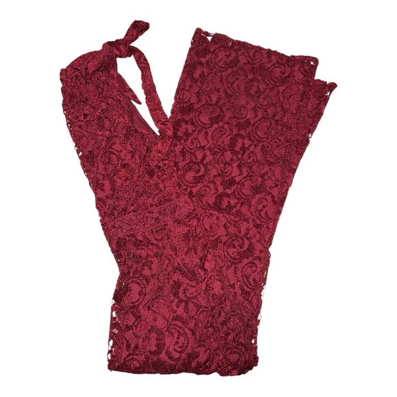 Anthropologie Lace Jumpsuit Ett Twa Sleevless Halter Tie Burgundy - Picture 6 of 9
